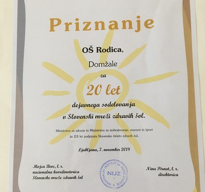 Že 20 let je naša šola ponosni promotor zdravja.