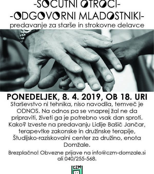 PREDAVANJE ZA STARŠE V CENTRU ZA MLADE – Sočutni starši, odgovorni mladostniki