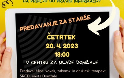 Predavanje za starše v Centru za mlade Domžale